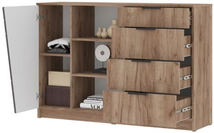 ОРЕГОН КМ 01 Комод 1400 (1400х950х400) Фасад МДФ АСФАЛЬТ СУПЕРМАТ,ДУБ КРАФТ ТАБАЧНЫЙ/Корпус ДУБ КРАФТ ТАБАЧНЫЙ