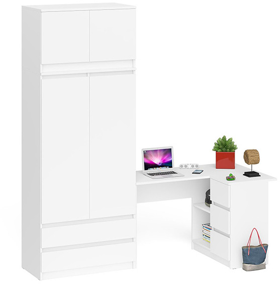 Мори компьютерный стол МС-16 правый + Шкаф МШ900.1 + Антресоль МА900.1, белый