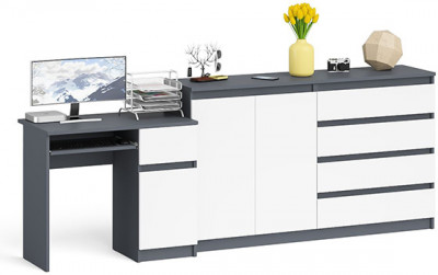Мори Стол компьютерный МС-1 правый + Комод МК1600.1, цвет графит/белый, ШхГхВ 250,4х50х94 см., выдвижной ящик справа, НЕ универсальная сборка