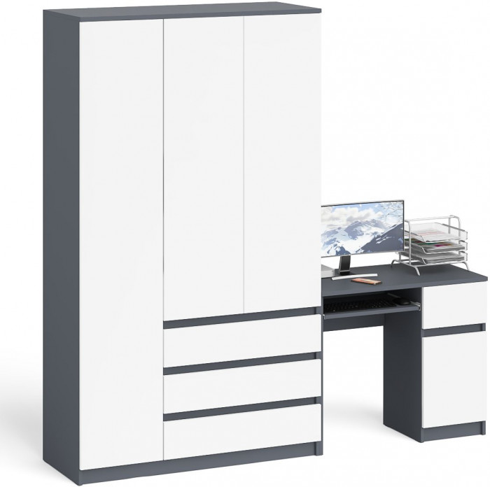 Мори Стол компьютерный МС-1 правый + Шкаф МШ1200.1, цвет графит/белый, ШхГхВ 210,4х50,4х209,6 см., выдвижной ящик справа, НЕ универсальная сборка