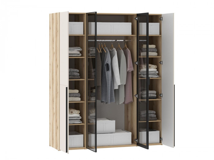 Шкафы Арден 200.2-полки-200.4 витрина-200.2-полки Дуб Делано / Сантьяго софт