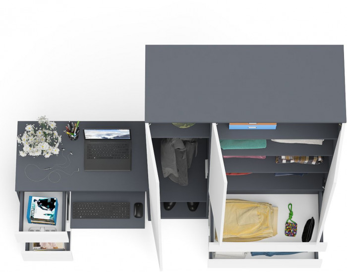 Мори Стол компьютерный МС-6 левый + Шкаф МШ1200.1, цвет графит/белый, ШхГхВ 210,4х50,4х209,6 см., выдвижные ящики слева, НЕ универсальная сборка