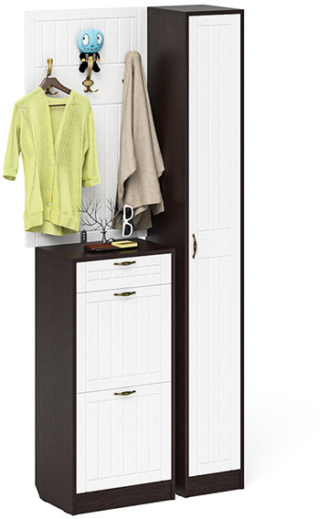 Прихожая П-6 Компоновка № 24, венге/фасады МДФ белое дерево фрезеровка прованс