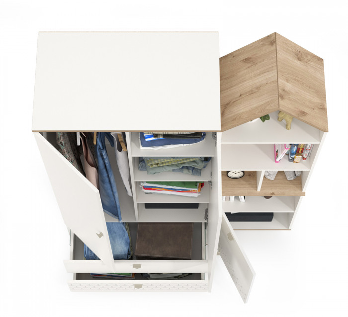 Эйп 13.334 Шкаф для одежды + 13.14 Стеллаж, белый/дуб белый