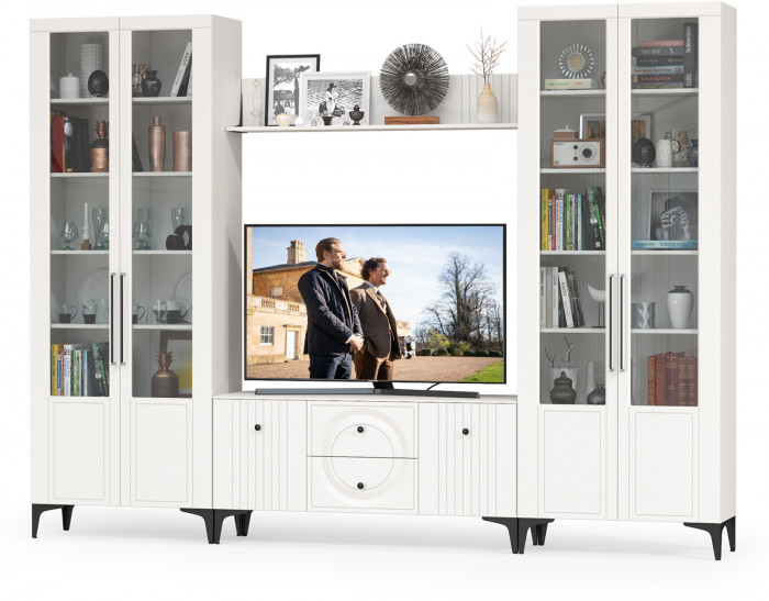 Валенсия Гостиная № 074, ЛДСП белый шагрень/МДФ белый шагрень