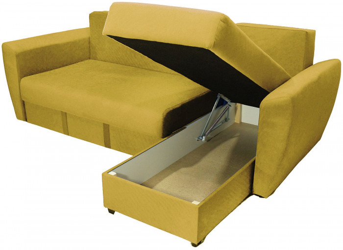 Диван-кровать угловой Амстердам Люкс, 150х200, еврокнижка, велюр, желтый