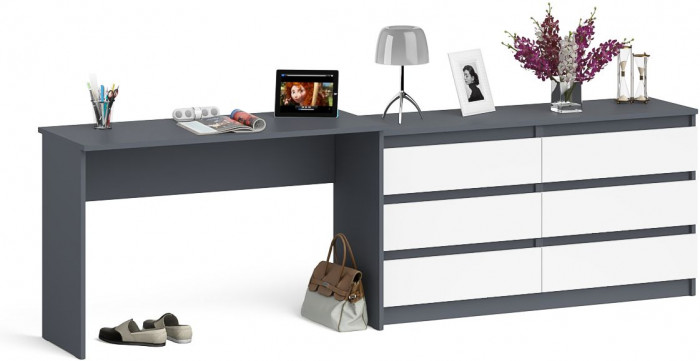 Мори письменный стол МСП1200.1 + Комод МК1380.6, графит/белый