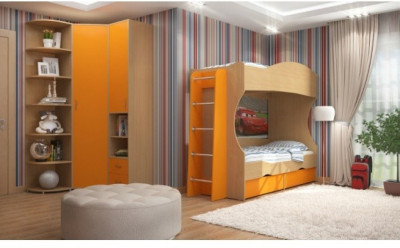 Модульная детская Дельта-5, Дуб молочный / Оранжевый