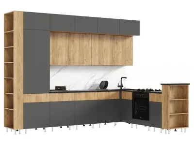 Кухня Техно-5 3,2*2,24м (Крафт/Графит софт NEW, Дуб Крафт (Кастилло темный))