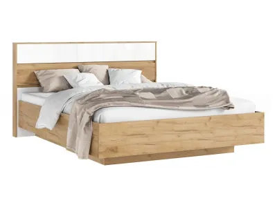 Кровать парящая 160 с ортопедом металл с подсветкой, белый глянец холодный/дуб крафт