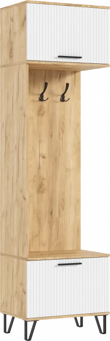 Флэш Прихожая Шкаф с вешалками (Браш Вайт, Дуб Крафт)
