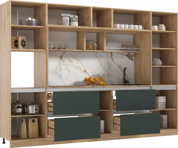 Модульная кухня Карина ЛДСП, Дуб крафт золотой/Изумрудный