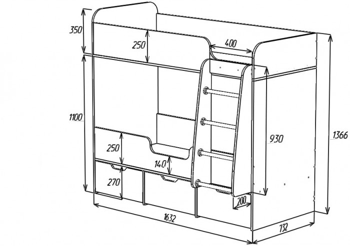 Кровать двухъярусная Малыш Двойняшка (Ирис/Белое дерево)