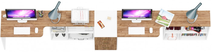 Лидер-8 Стол + Стол + Тумба МД 3.16, цвет белый шагрень/крафт золото, ШхГхВ 370х50/30х75 см. или 230х50/120х75 см., НЕ универсальная сборка