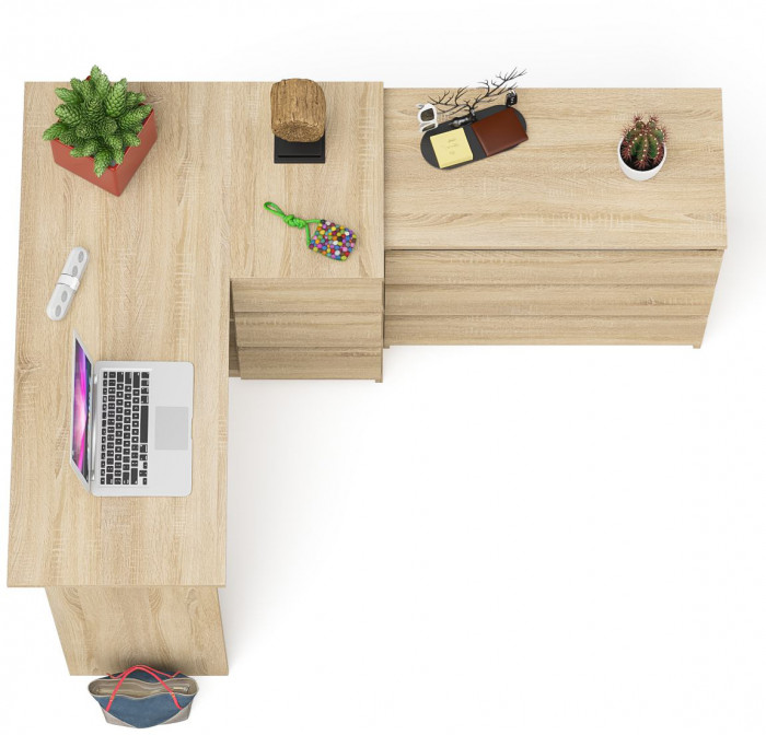 Мори Стол компьютерный МС-16 правый + Комод МК800.1, цвет дуб сонома, ШхГхВ 204,8х84,9х76,6 см., выдвижные ящики справа, НЕ универсальная сборка