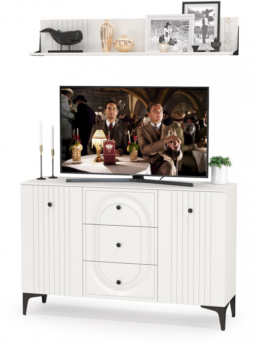 Валенсия Гостиная № 088, цвет ЛДСП белый шагрень/МДФ белый шагрень, ШхГхВ 133,2х38,4х205 см.