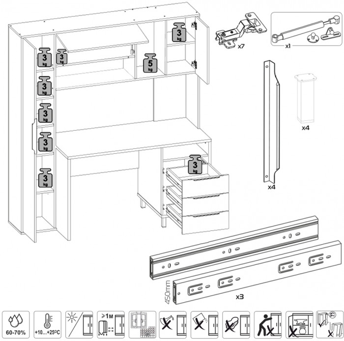 Стол компьютерный Комфорт 12.95N, цвет дуб сонома/сатин, ШхГхВ 162х60,3х180 см., НЕ универсальная сборка (Стол рабочий)