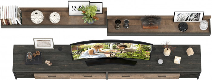 Трувор 13.70 Тумба под ТВ + 13.70 Тумба под ТВ + 15.60 Полка + 15.60 Полка, цвет дуб гранж песочный/интра, ШхГхВ 299,6х45,4х195 см., универс. сборка