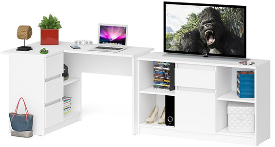 Мори компьютерный стол МС-16 левый + Тумба МТВ1204.1, белый
