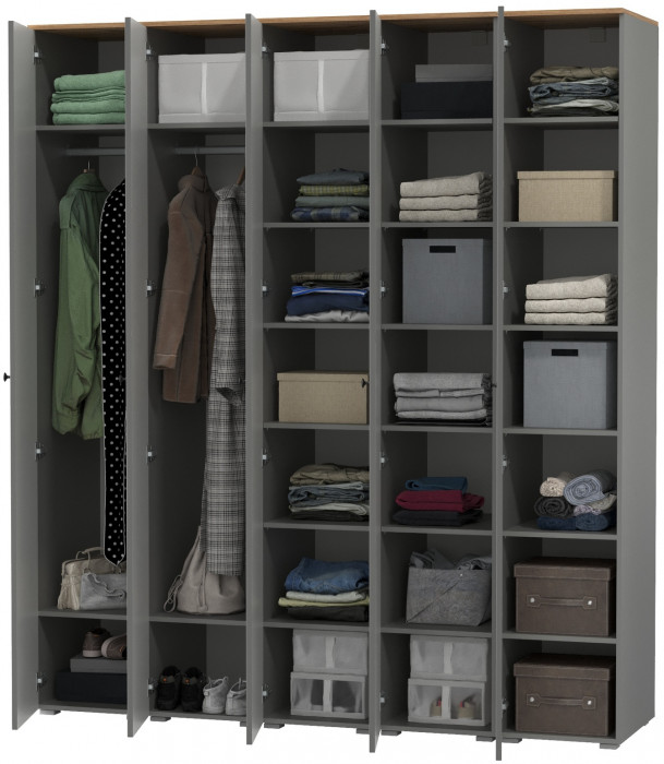 Остин 13.225 Шкаф-пенал 5 шт., цвет серый графит/дуб крафт золотой, ШхГхВ 200х54,3х229,6 см., универсальная сборка