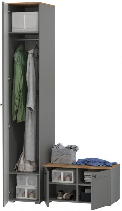 Остин Прихожая 11, цвет серый графит/дуб крафт золотой, ШхГхВ 120х54,3х229,6 см., универсальная сборка