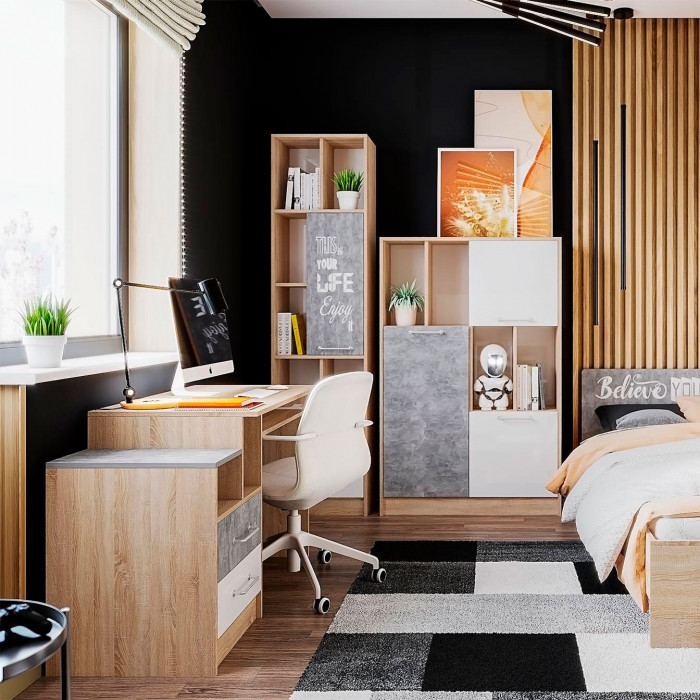 Спальня Колибри Лофт пенал дуб сонома/ателье светлое+акрил белый