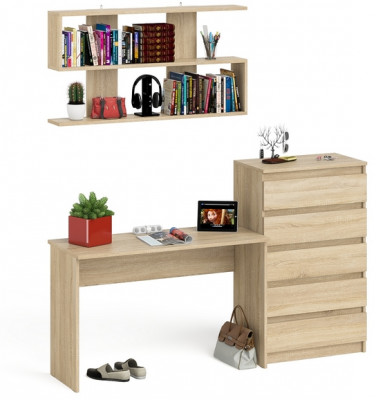 Мори Стол письменный МСП1200.1 + Комод МК700.5 + Полка 1200, цвет дуб сонома, ШхГхВ 190,8х50х209,6 см., универсальная сборка