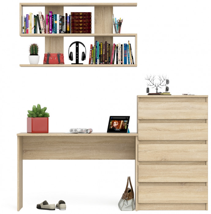 Мори Стол письменный МСП1200.1 + Комод МК700.5 + Полка 1200, цвет дуб сонома, ШхГхВ 190,8х50х209,6 см., универсальная сборка