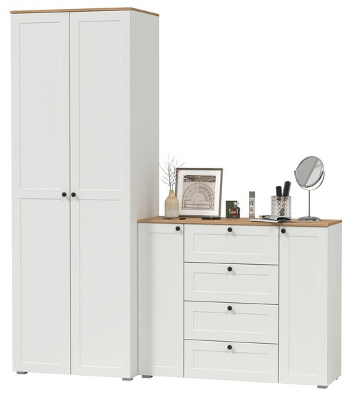 Остин Прихожая 04, цвет белый шагрень/дуб крафт золотой, ШхГхВ 200х54,3х229,6 см., универсальная сборка