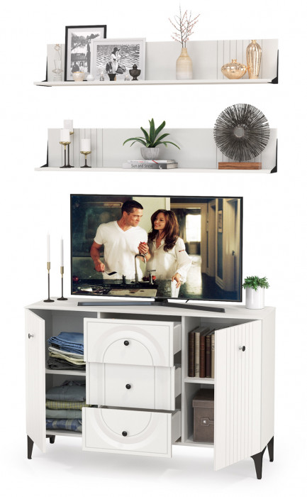 Валенсия Гостиная № 089, цвет ЛДСП белый шагрень/МДФ белый шагрень, ШхГхВ 133,2х38,4х225 см.