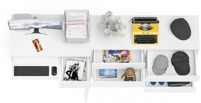 Мори компьютерный стол МС-1 правый + Комод МК1200.6, белый