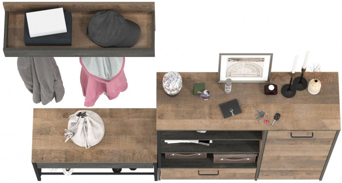 Трувор Прихожая 181, цвет дуб гранж песочный/интра, ШхГхВ 189х36,9х195 см., универсальная сборка