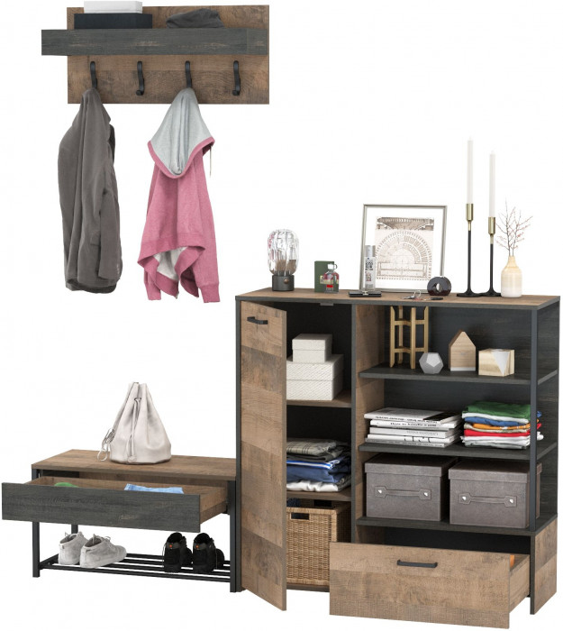 Трувор Прихожая 181, цвет дуб гранж песочный/интра, ШхГхВ 189х36,9х195 см., универсальная сборка