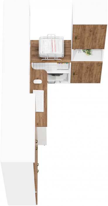 Лидер-8 Шкаф МД 20Б + Стол + Полка + Пенал, цвет белый шагрень/крафт золото, ШхГхВ 285х50/30х75/190 или 195х120х75/190 см., НЕ ун.сб.