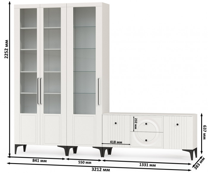 Валенсия Гостиная № 076, ЛДСП белый шагрень/МДФ белый шагрень