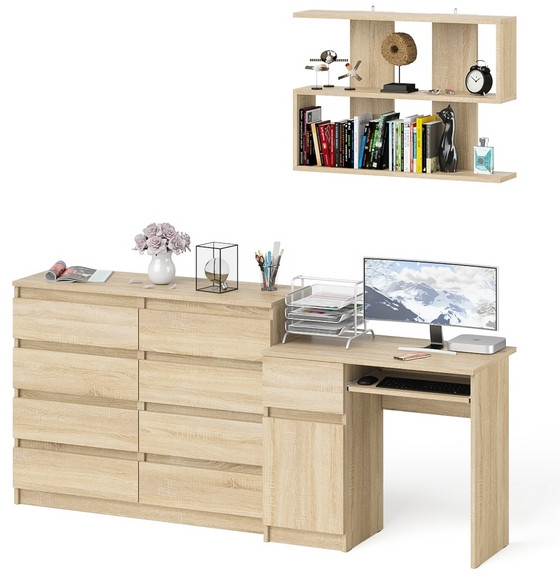 Мори компьютерный стол МС-1 левый + Комод МК1200.8 + Полка 900, дуб сонома