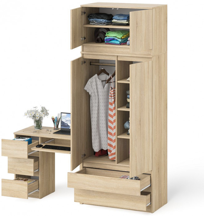 Мори компьютерный стол МС-6 левый + Шкаф МШ900.1 + Антресоль МА900.1, дуб сонома