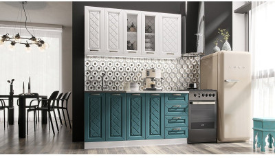 Кухня МДФ Агава 1600 (Акация белая / Моренга, Белый)