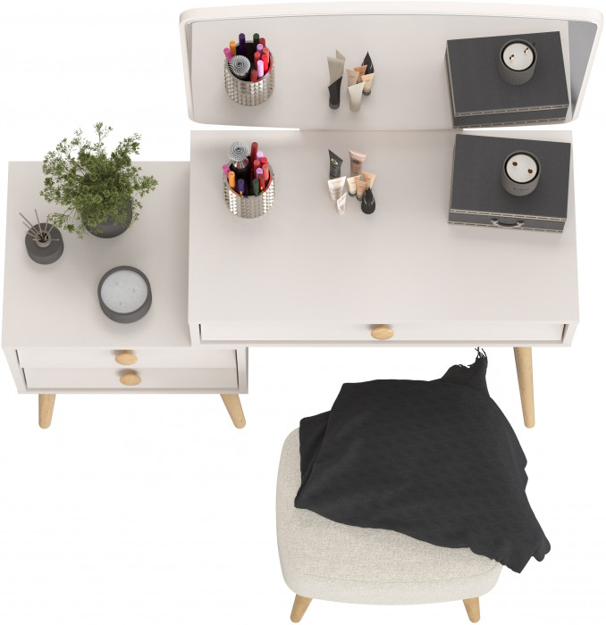 Афина Спальня 4-25901М1к.с. Трюмо + Банкетка 6-5135ТКШбеж Полли, цвет кашемир серый/ткань бежевая, ШхГхВ 105х38,6х129 + 44х34х45 см., универс. сб.