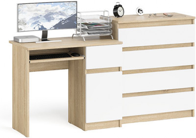 Мори Стол компьютерный МС-1 правый + Комод МК800.4, цвет дуб сонома/белый, ШхГхВ 170,4х50х94 см., выдвижной ящик справа, НЕ универсальная сборка