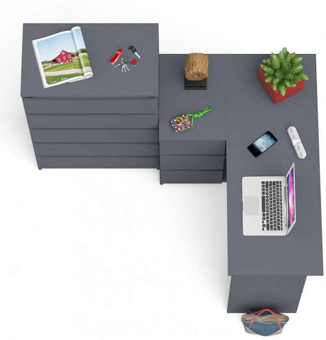 Мори Стол компьютерный МС-16 левый + Комод МК700.5, цвет графит, ШхГхВ 194,8х84,9х114 см., выдвижные ящики слева, НЕ универсальная сборка