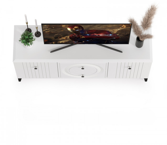 Валенсия Гостиная 16.45 Тумба под ТВ, ЛДСП белый шагрень/МДФ белый шагрень