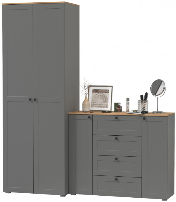 Остин Прихожая 04, цвет серый графит/дуб крафт золотой, ШхГхВ 200х54,3х229,6 см., универсальная сборка