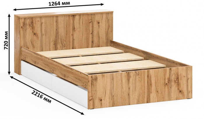 Ксения Кровать с ящиками 1200 + Стол косметический с подсветкой 110, дуб вотан/белый