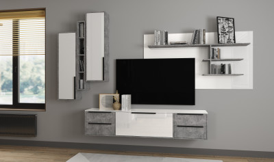 Малави Модульная Гостиная, композиция 1, Ателье светлое/Белый глянец