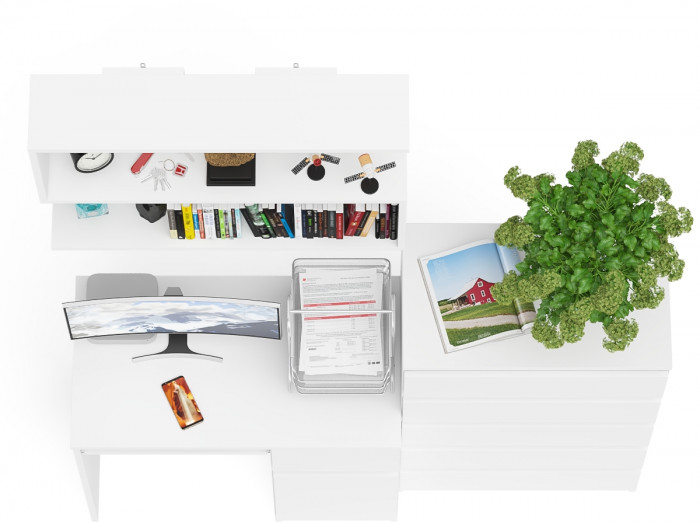 Мори Стол компьютерный МС-1 правый + Комод МК700.5 + Полка 900, цвет белый, ШхГхВ 160,4х50х209,6 см., НЕ универсальная сборка