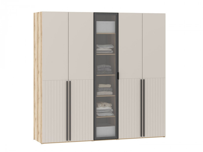 Шкафы Арден 200.04-200.02 витрина-полки-200.04-ящики Дуб Делано / Сантьяго софт