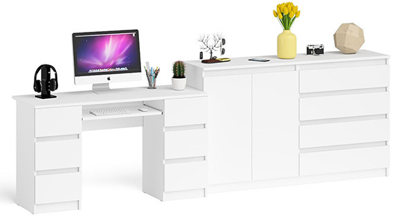 Мори Стол компьютерный МС-2 + Комод МК1600.1, цвет белый, ШхГхВ 295,8х50х94 см., универсальная сборка