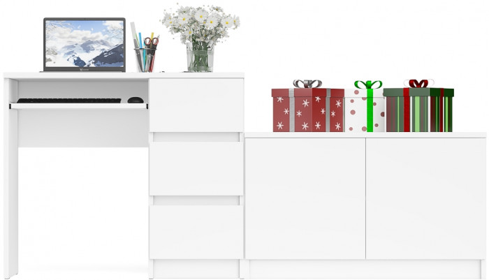 Мори Стол компьютерный МС-6 правый + Тумба МА900.1, цвет белый, ШхГхВ 180,4х50,4х76,6 см., выдвижные ящики справа, НЕ универсальная сборка