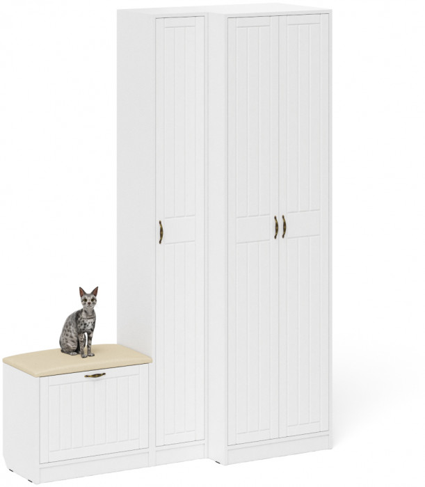 Прихожая П-6 Компоновка № 25, белая шагрень/фасады МДФ белое дерево фрезеровка прованс